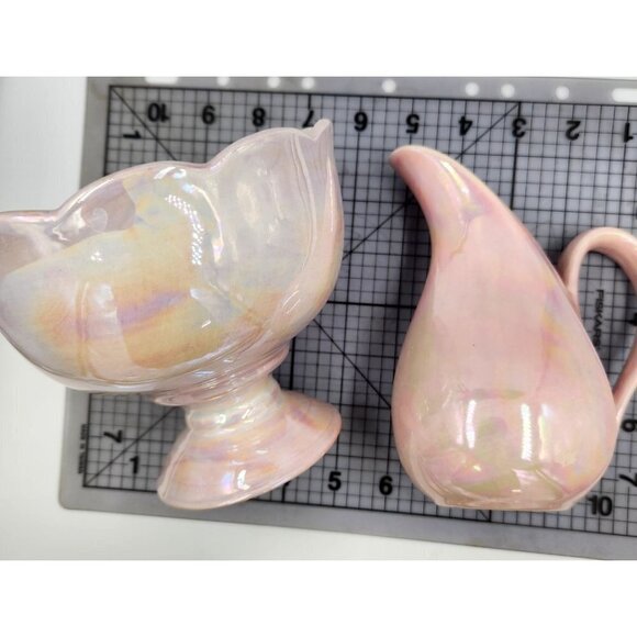 Pink Cream Pitcher and Sugar Bowl or Candy Dish. Set of 2. Victorian English Kit - Picture 12 of 14